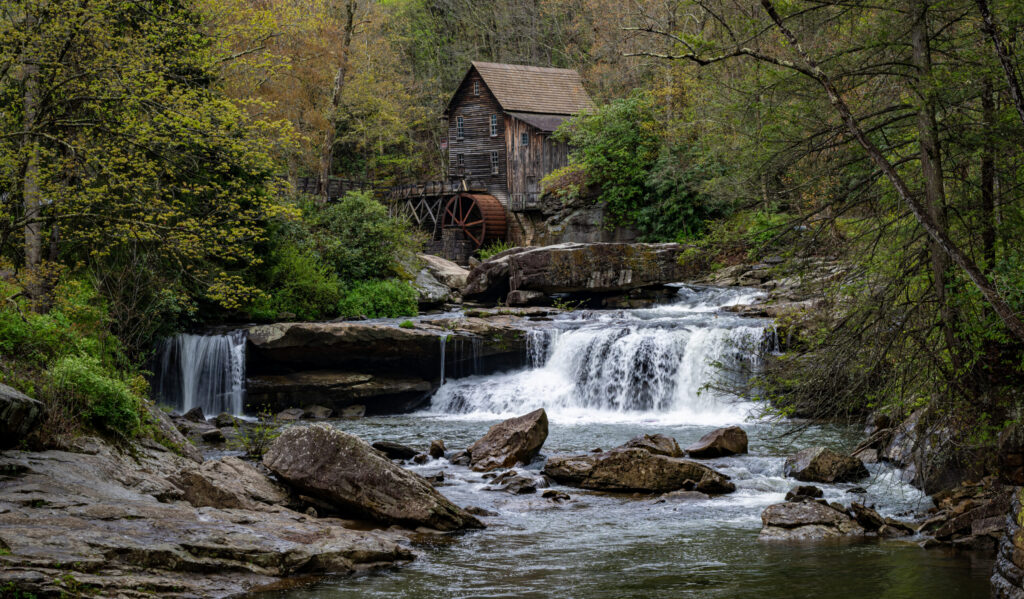 Serene quiet waterfall in the woods of Appalachia Mountains