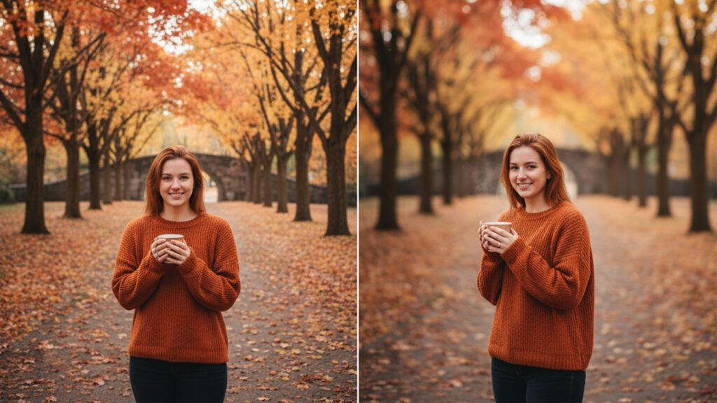 Aperture and depth of field comparison showing shallow and deep focus in portrait photography.